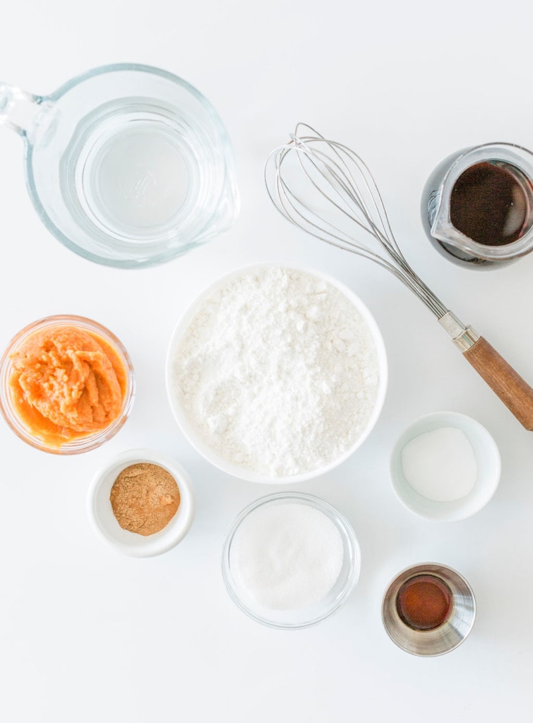 Ingredients for pumpkin pancakes on a table.