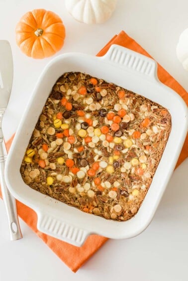 dish of pumpkin magic bars