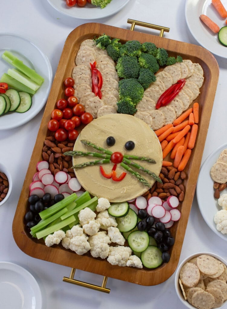 Close up shot of Easter bunny veggie tray